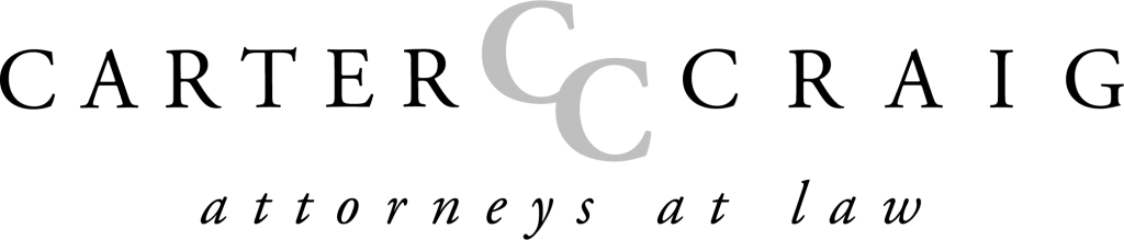 Carter Craig Attorneys at Law logo with overlapping gray 'CC' initials centered between the firm name.